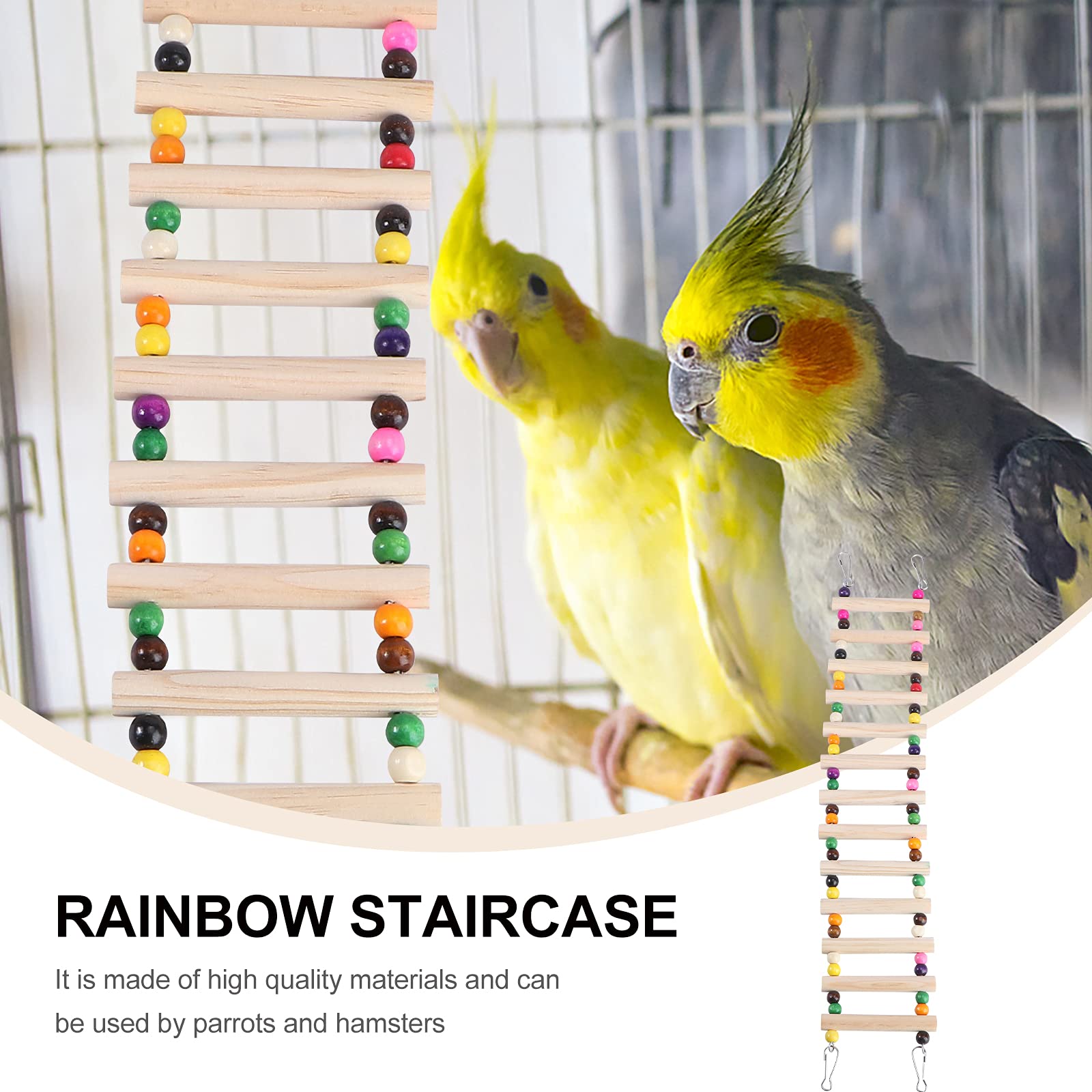 Natural Wooden Hamster Climbing Ladder & Parrot Toy with Chewable Beads - Fun Small Pet Plaything for Cages (Beige) | Perfect for Rodent Exercise & Bird Enrichment Activities