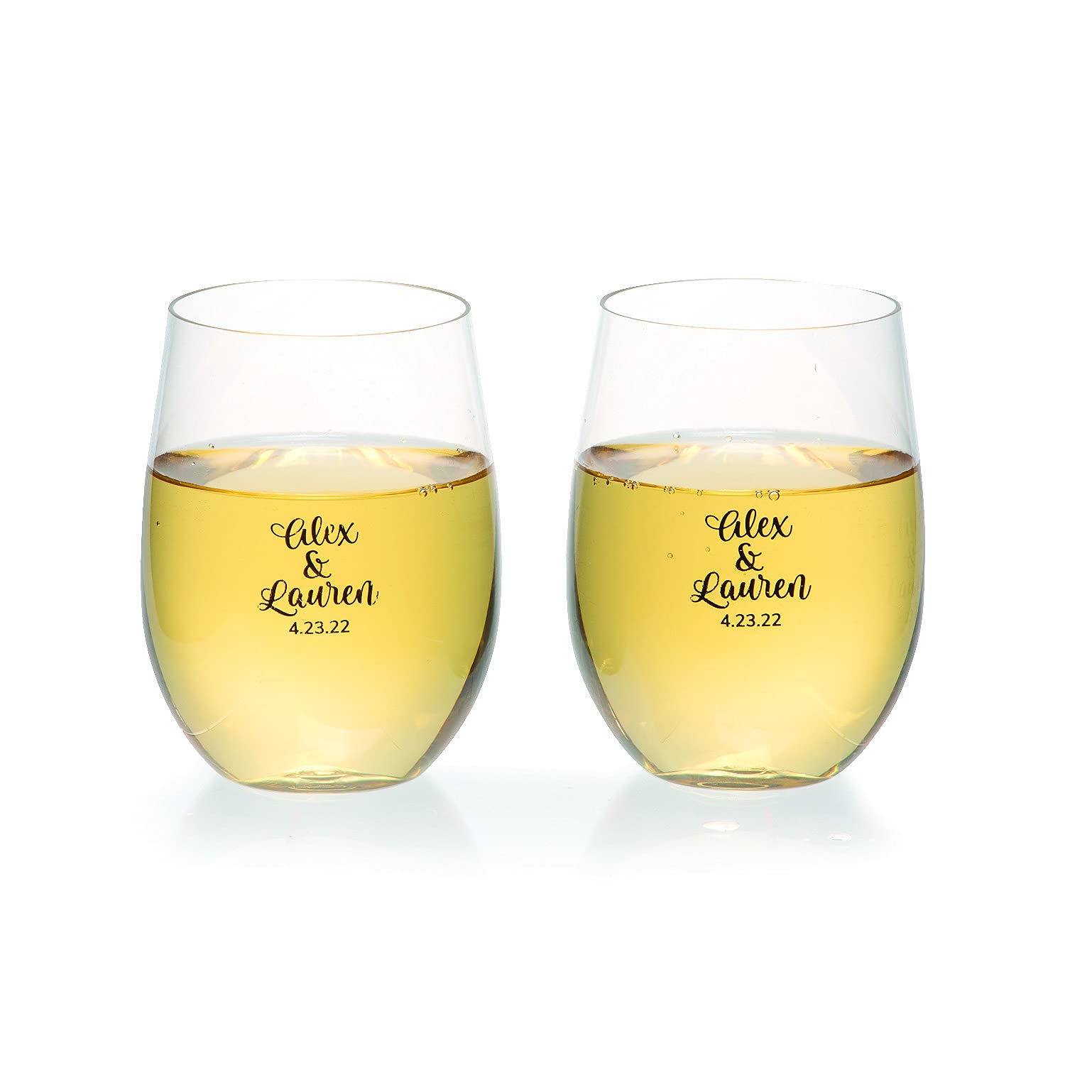 Personalized Name Script Stemless Plastic Wine Glasses - 48 Pc. Set for Parties, Weddings & Events - Fun Express Custom Drinkware for Celebrations