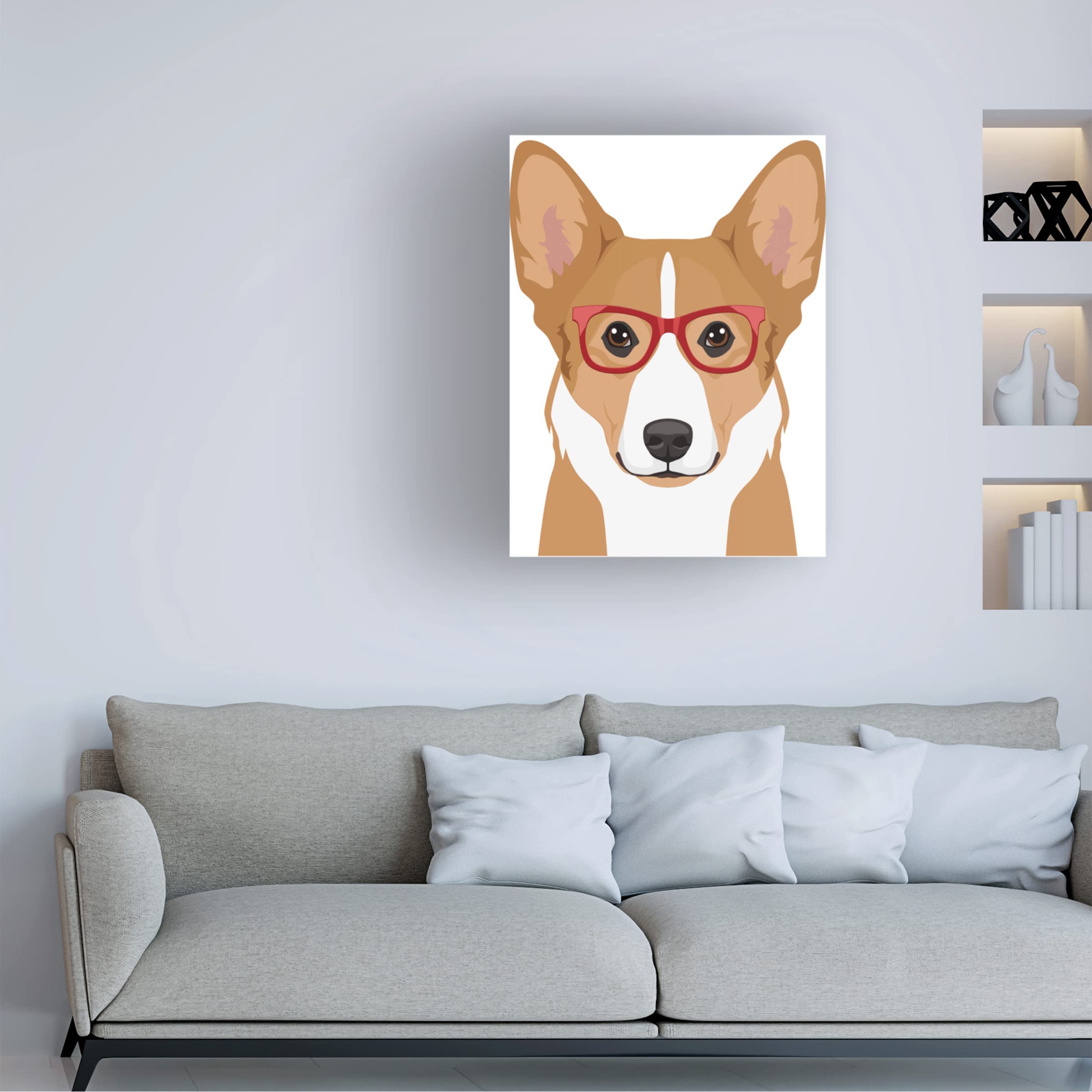 Trademark Fine Art 'Corgi Wearing Hipster Glasses' Canvas Wall Art Print - Cute Dog Home Decor for Living Room, Bedroom & Office
