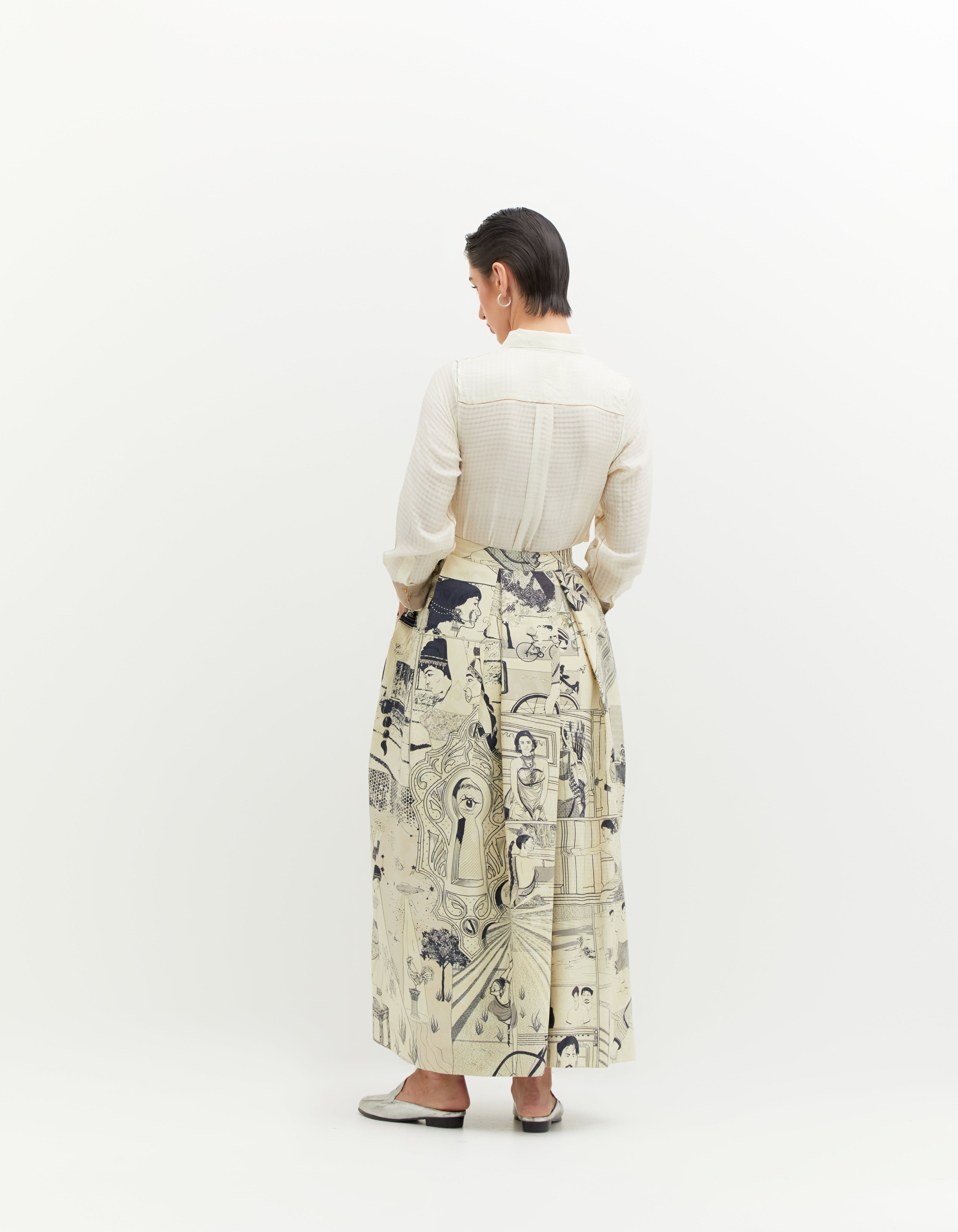 SD Leap Audrey Skirt - Elegant Black & White Silk Damask Midi Skirt for Women | Perfect for Office Wear, Cocktail Parties & Special Occasions