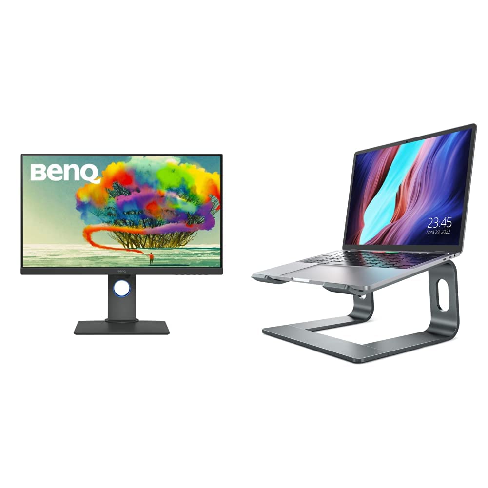 BenQ 27 Inch 2K QHD Computer Monitor for Commercial Use & Graphic Design | Nulaxy Ergonomic Aluminum Laptop Stand for 10-15.6 Inch Notebooks - Space Gray | Perfect for Home Office, Gaming Setup, and Workspace Organization
