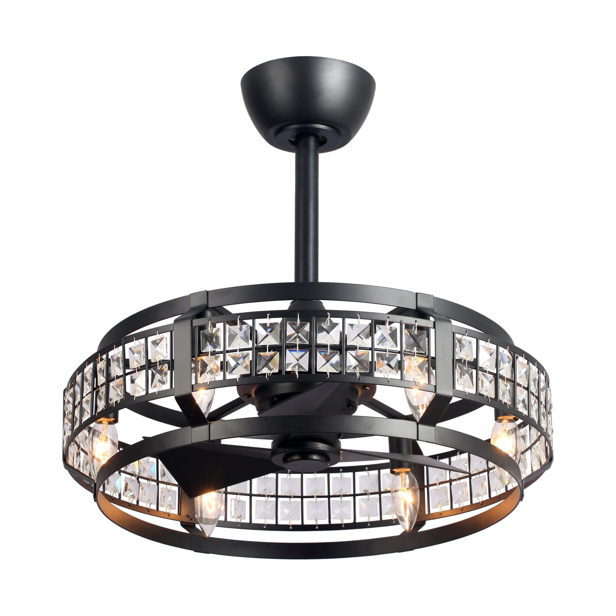 Parrot Uncle 20 Inch Modern Black Ceiling Fan with Lights & Remote Control - Caged Chandelier Style for Bedroom, Living Room & Office - Energy Efficient Quiet Blades for Year-Round Comfort