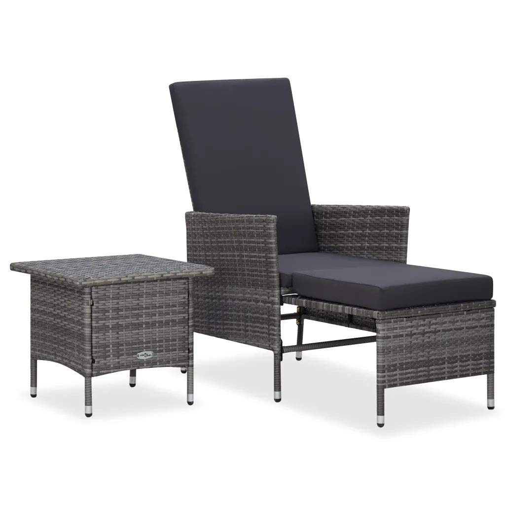 **ZAMAX 2-Piece Gray Poly Rattan Outdoor Lounge Set with Cushions, Footrest & Side Table – Perfect for Poolside, Patio, Garden, and Deck Relaxation**