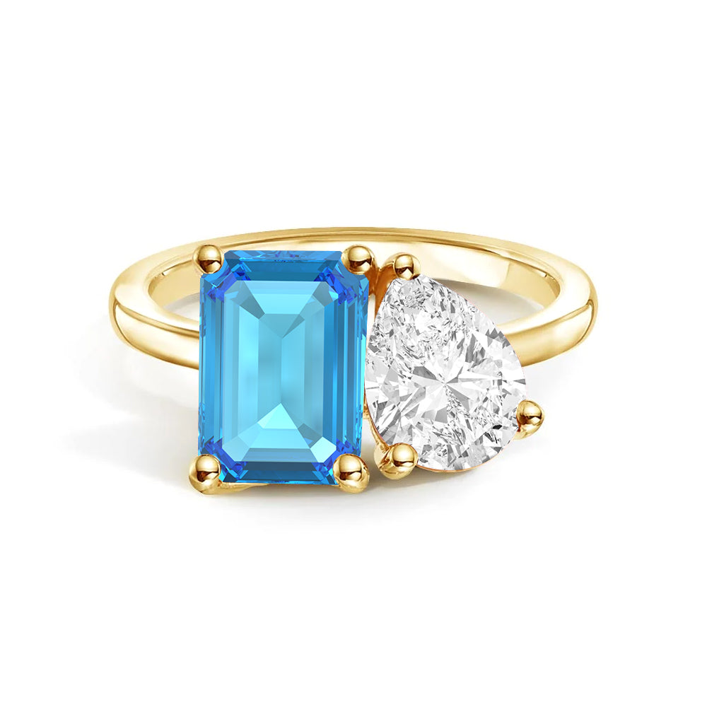 Personalized Toi et Moi Blue Topaz Birthstone Ring for Women - Custom Anniversary Jewelry Gift for Her - Perfect for Valentine's Day, Engagement & Romantic Occasions