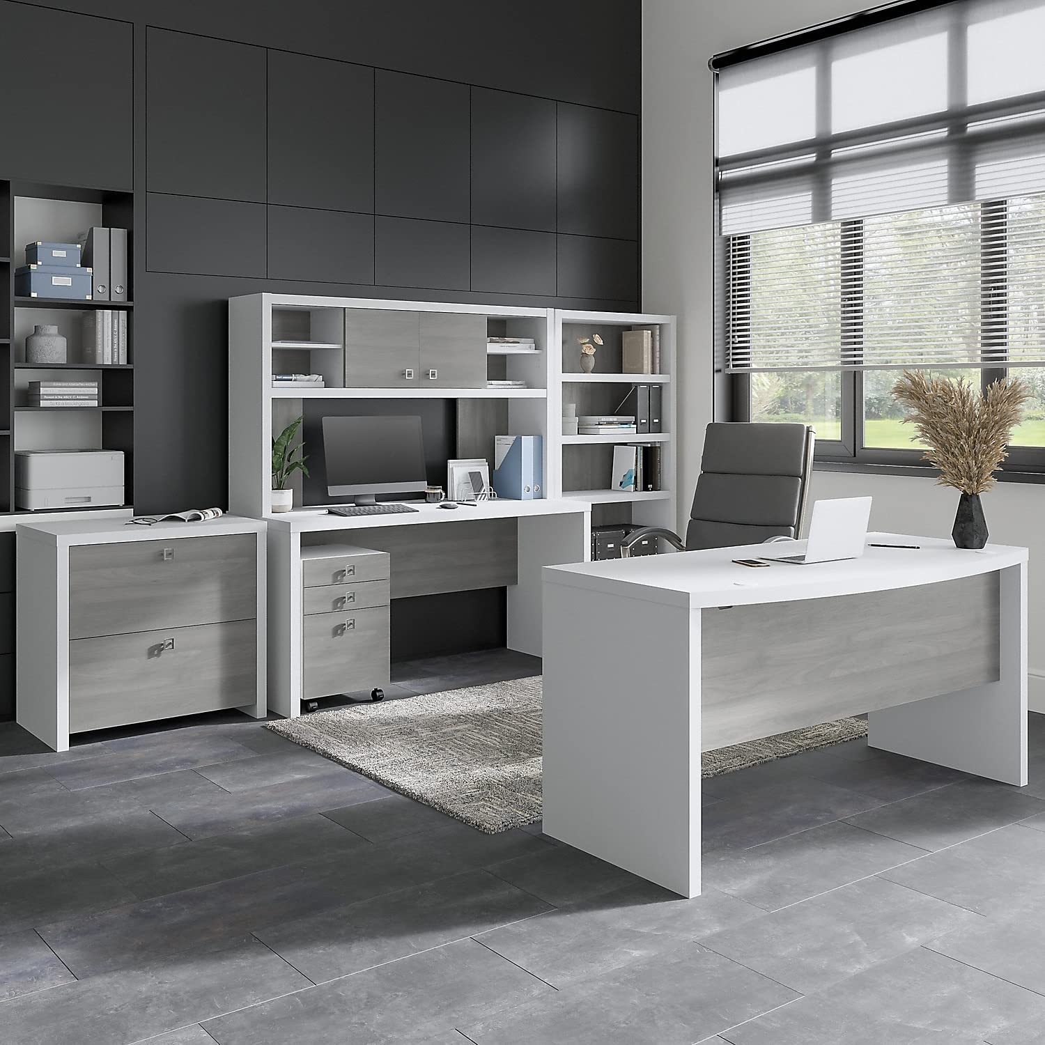 Bush Business Furniture Echo 60W Hutch - Pure White & Modern Gray Office Desk Organizer | Perfect for Home Office, Study Room & Workspace Organization
