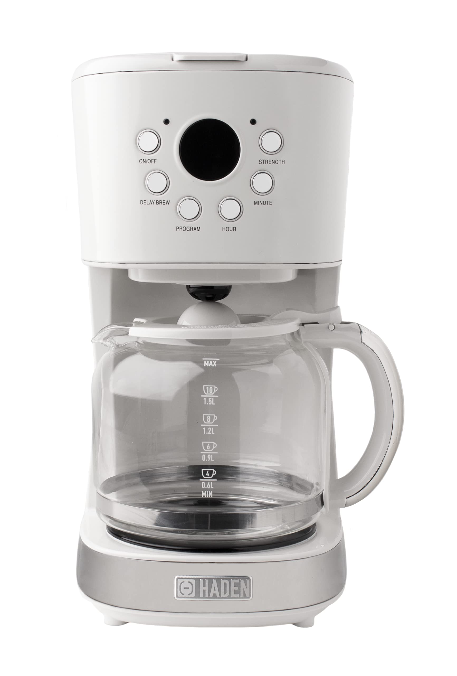 HADEN 12 Cup Programmable Drip Coffee Maker with Auto Shut-Off - Stainless Steel & Ivory Coffee Machine for Home & Office Use