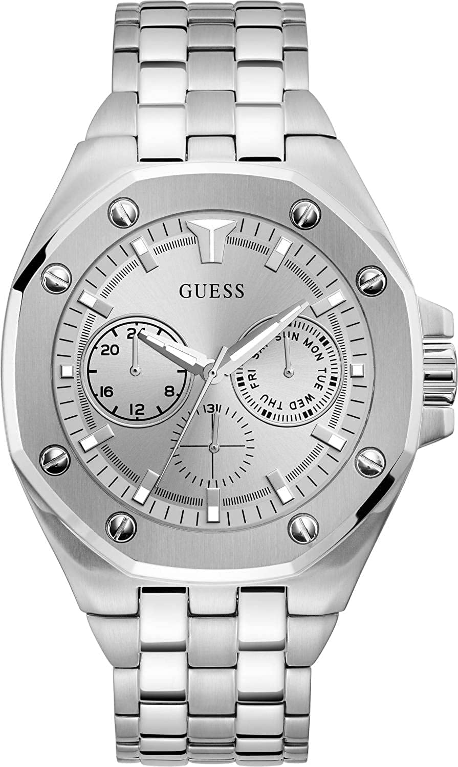 GUESS 46mm Multifunction Stainless Steel Men's Watch - Waterproof Chronograph with Date Display - Perfect for Business, Casual & Outdoor Activities