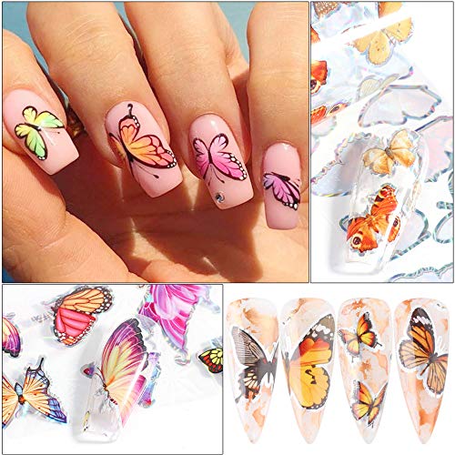 10 Sheets Butterfly Nail Art Foil Transfer Stickers - Holographic Nail Decals for DIY Manicure & Nail Decoration - Perfect for Party, Wedding, and Everyday Nail Art Designs