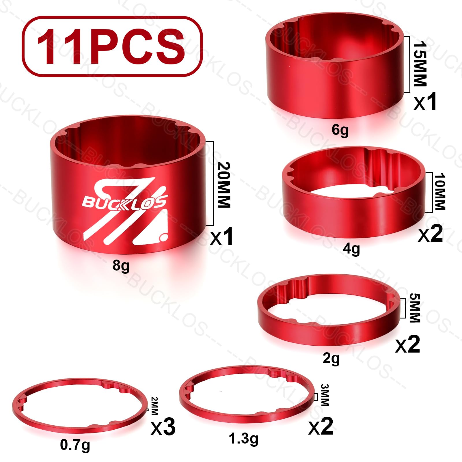 BUCKLOS 11PCS Aluminum Carbon Fiber Headset Spacer Kit (1-1/8