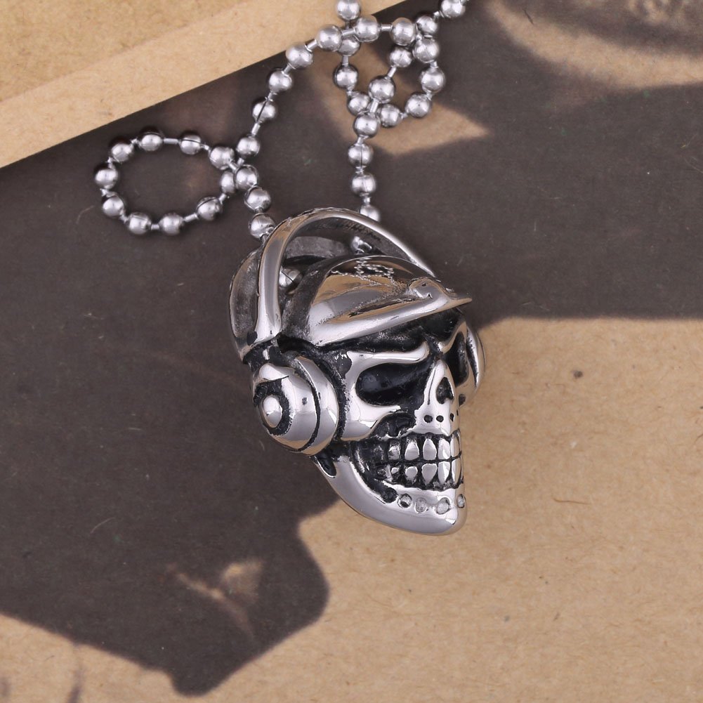 Men's Hip Hop Skull Headphone Stainless Steel Necklace with Rolo Chain - Perfect for Streetwear, Rap Concerts & Urban Fashion Accessories