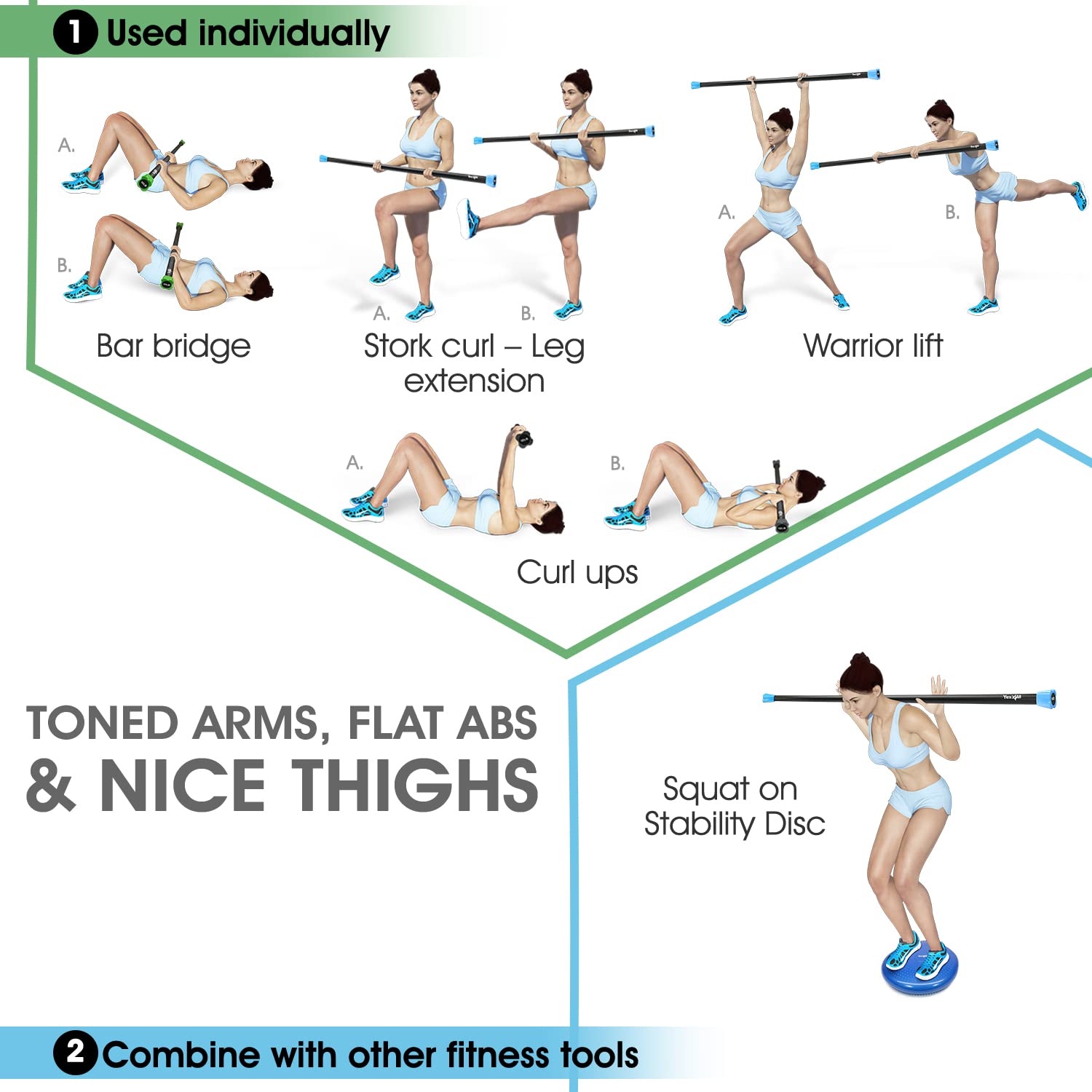 Yes4All Total Body Workout Weighted Bar with Resistance Bands - Strength Training & Yoga Exercise Bar for Home Gym - Perfect for Full-Body Workouts, Muscle Toning and Fitness Routines