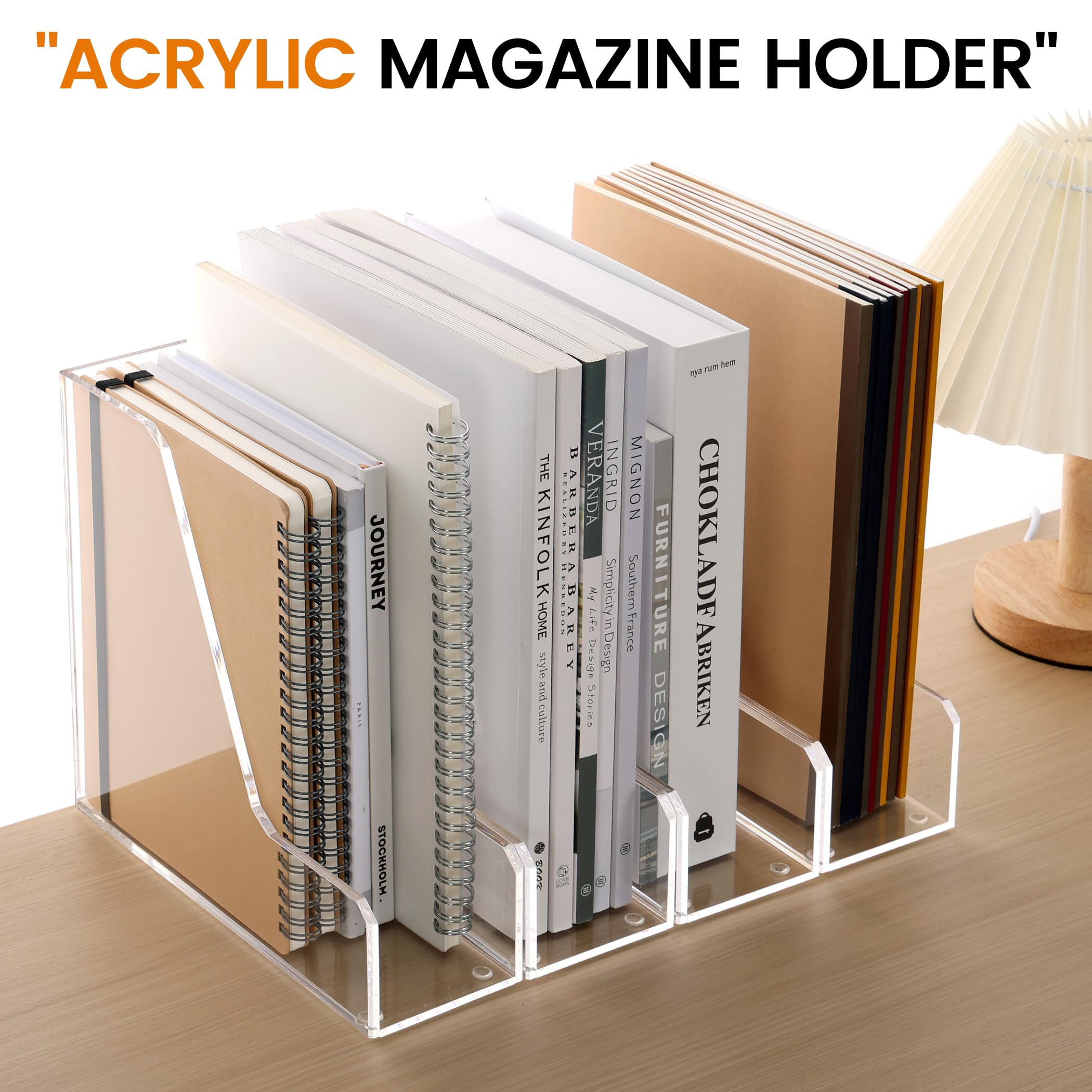 Clear Acrylic Magazine Rack & File Holder - 2-Pack Vertical Desk Organizer for Office, Home, or Dorm - Perfect for Storing Books, Magazines, and Office Supplies - Space-Saving Storage Solution
