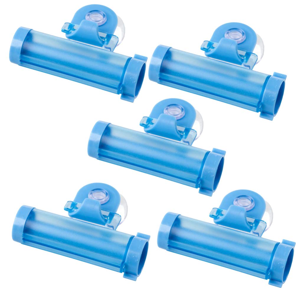 BESPORTBLE 5-Pack Blue Toothpaste Tube Squeezer & Face Wash Dispenser - Hair Salon, Hand Cream & Paint Tube Organizer for Bathroom, Travel & Cosmetic Storage