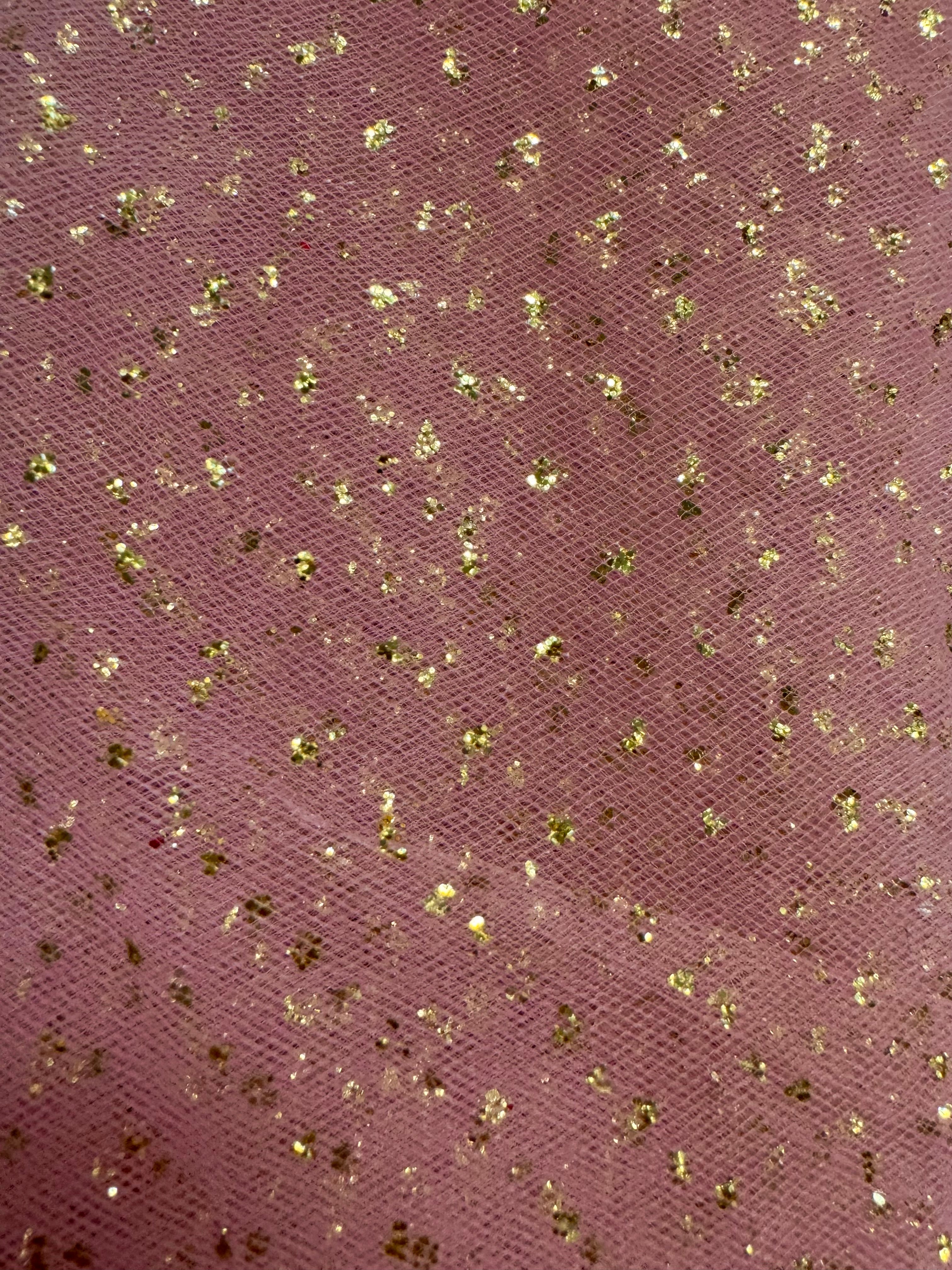 Enhanced Sparkle Tulle Fabric 45 Inches Wide - Paris Pink & Gold Metallic Shimmer for Wedding Decor, Party Backdrops & DIY Crafts