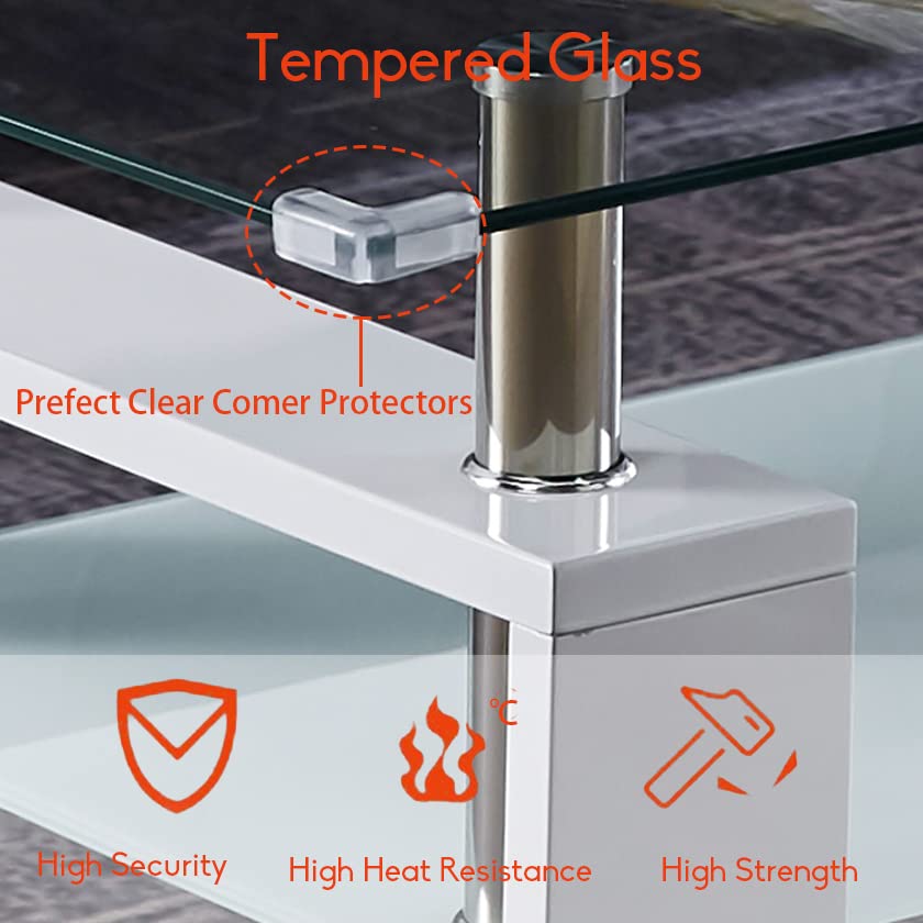 Modern Rectangular Coffee Table with Frosted Glass Shelf & Wooden Legs - Sturdy Living Room Cocktail Table, Sofa Side Table, TV Stand for Bedroom - Perfect for Entertaining, Relaxing & Home Decor