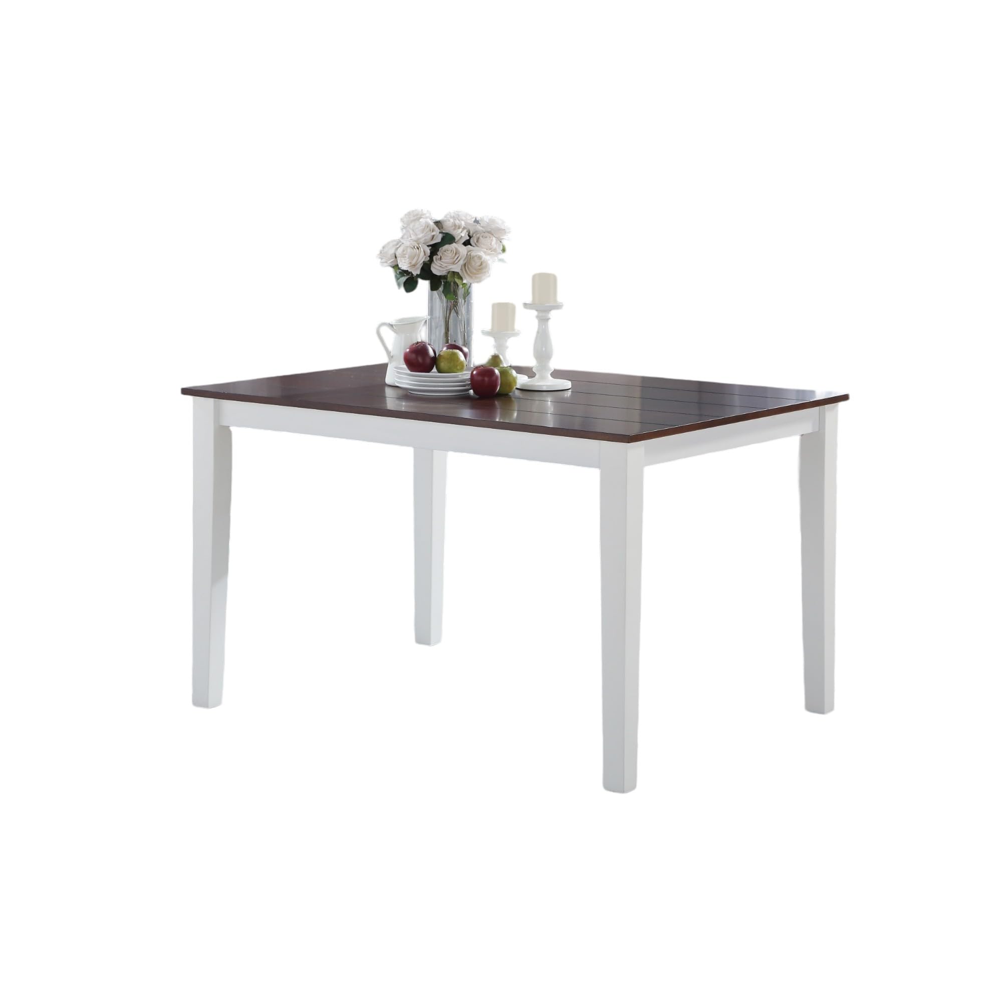 Acme Green Leigh Rectangle Wooden Dining Table - White & Walnut Finish - Modern Farmhouse Style Dining Room Table for Family Gatherings & Dinner Parties