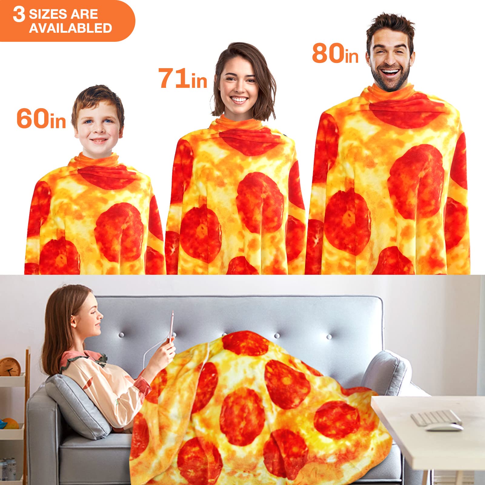 Hommtina Double-Sided Pizza Blanket - Giant 60-Inch Tortilla Blanket for Adults, Teens & Kids | Funny & Realistic Food-Themed Gift for Parties, Movie Nights & Cozy Home Use