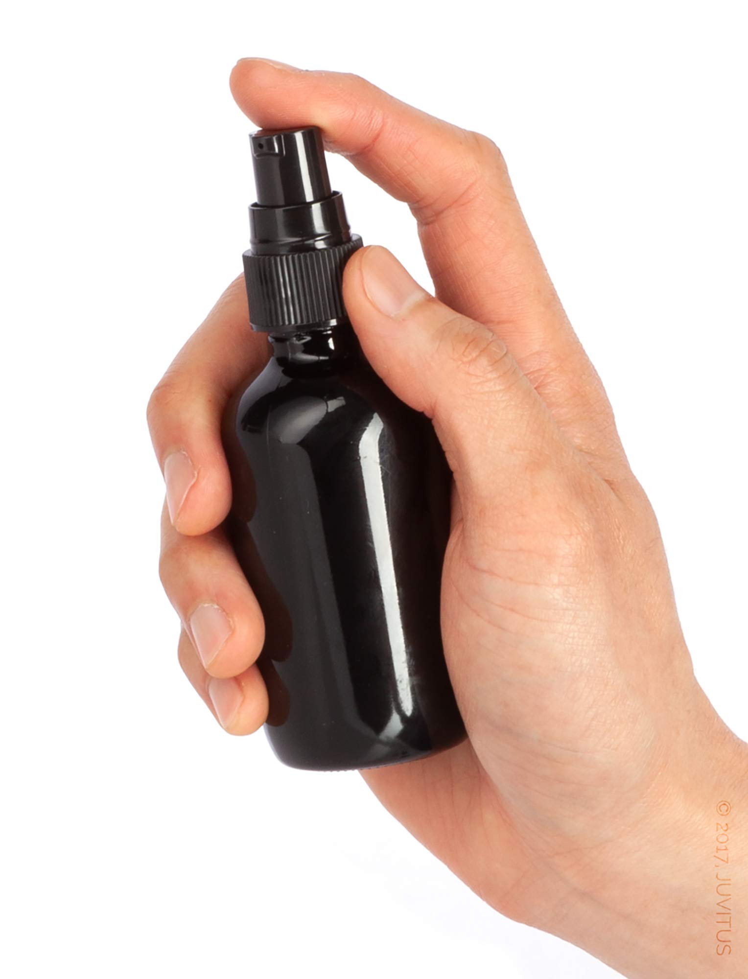 Premium 2 oz Black Glass Boston Round Bottles with Black Treatment Pump (12 Pack) - Luxury Essential Oil & Perfume Bottles for DIY, Travel, Gifting & Home Organization