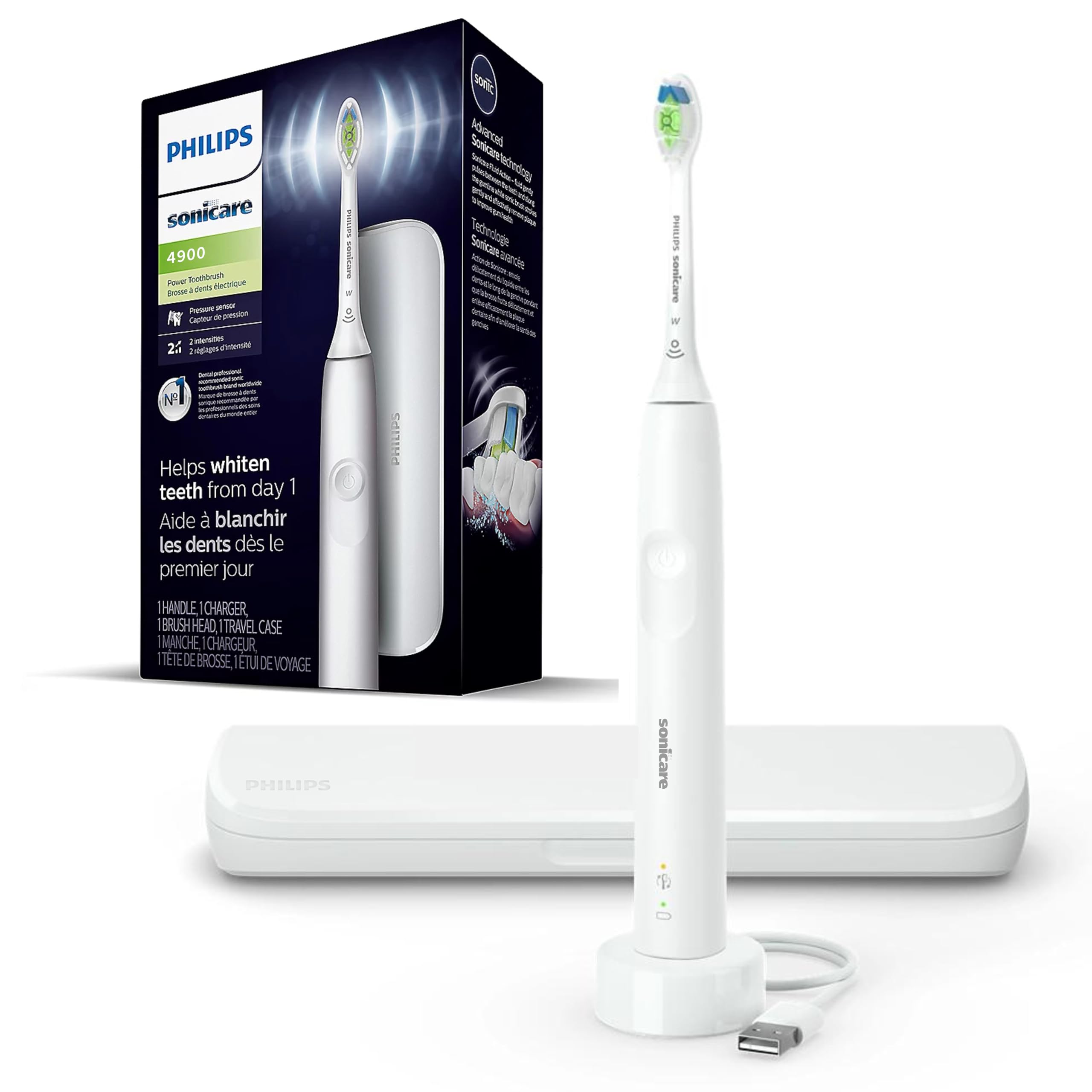 Philips Sonicare DiamondClean Electric Toothbrush - Rechargeable Sonic Toothbrush with Pressure Sensor & Travel Case (White) - Perfect for Travel, Home Use & Professional Dental Care