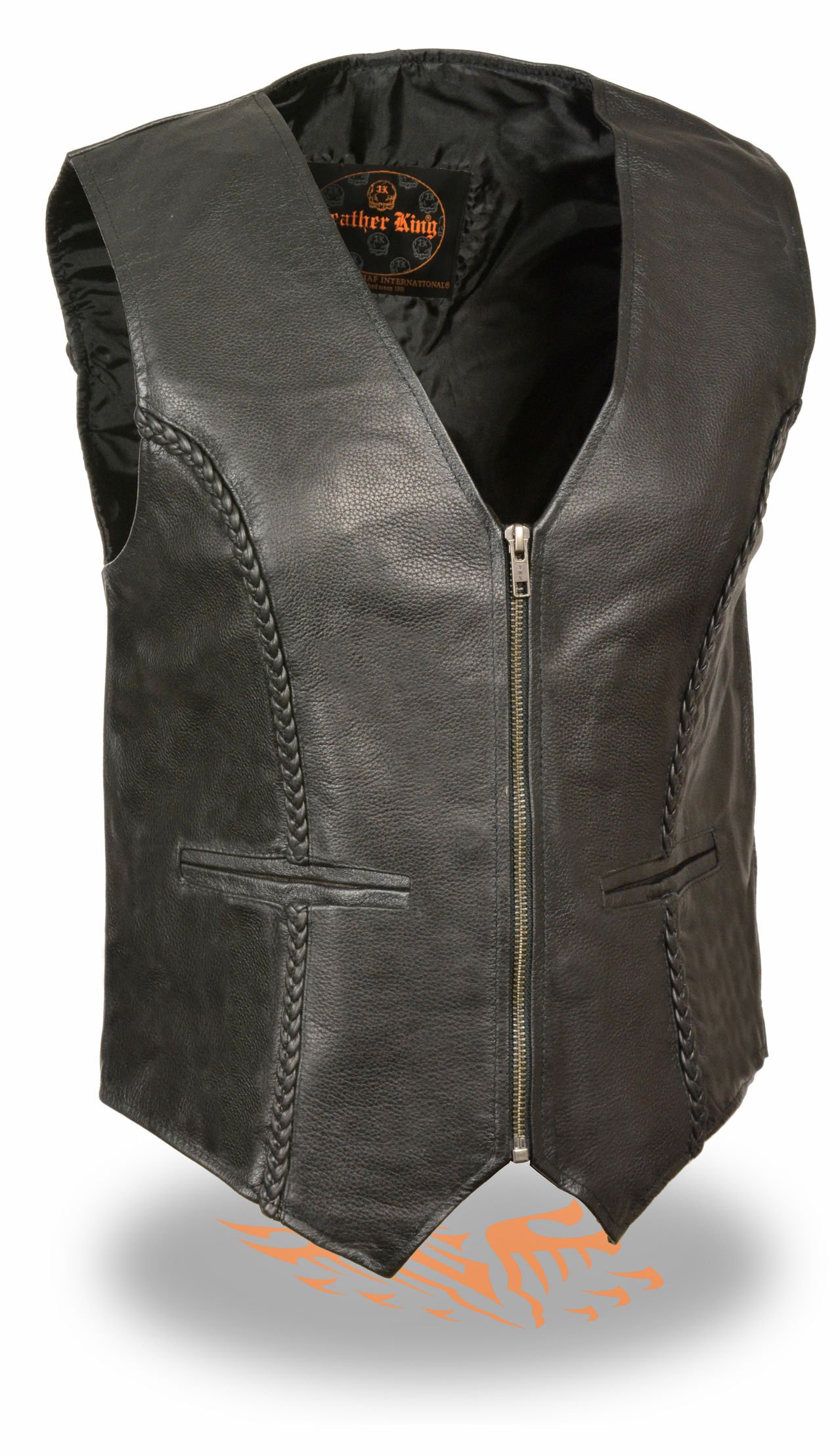 Milwaukee Leather Women's Zipper Front Braided Leather Vest - Black, XS | Stylish Biker Jacket for Motorcycle Riding & Casual Outfits
