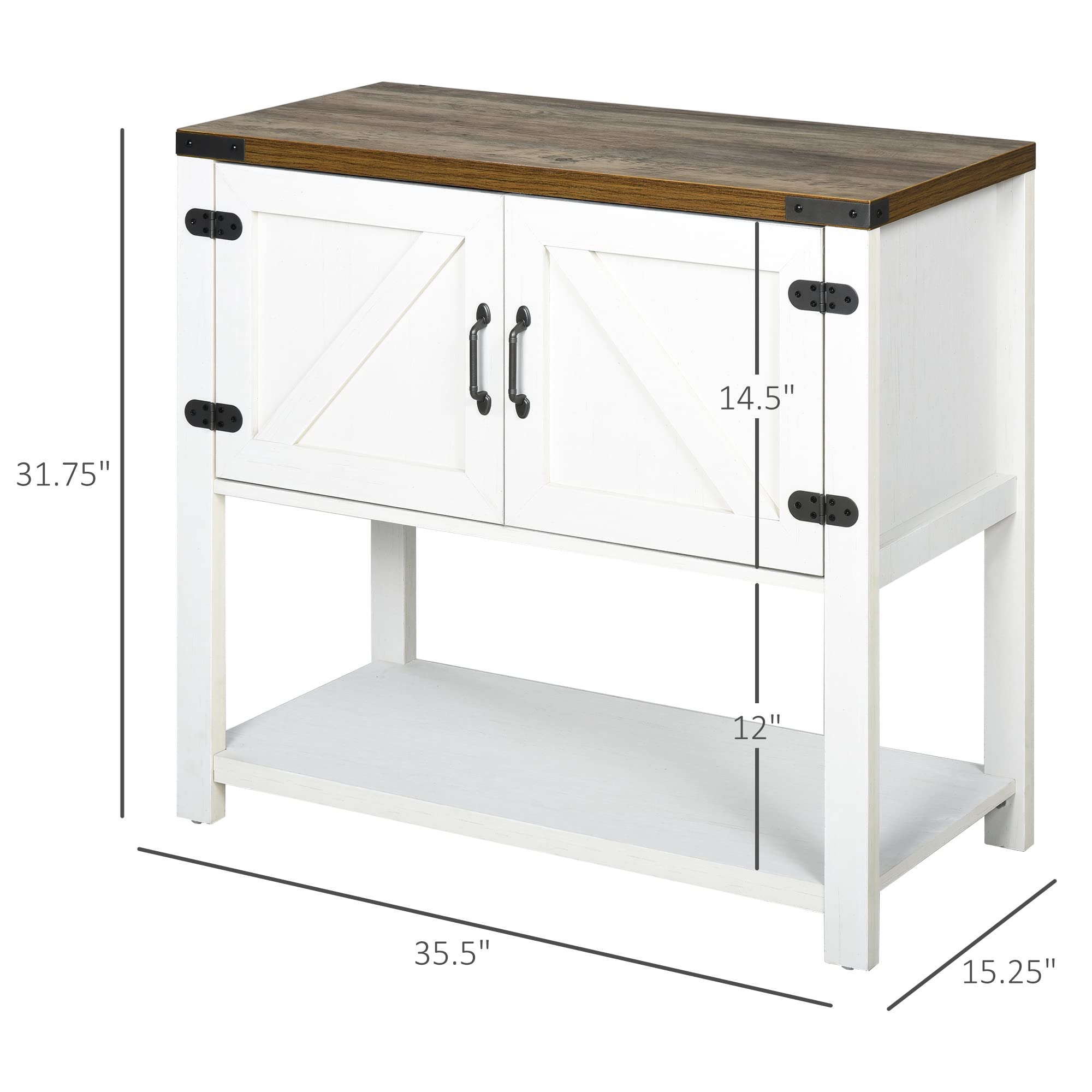 HOMCOM White Farmhouse Double Door Coffee Bar Cabinet - Sideboard Buffet with Bottom Shelf for Kitchen, Entryway & Living Room | Perfect for Coffee Station, Dining Storage & Home Organization