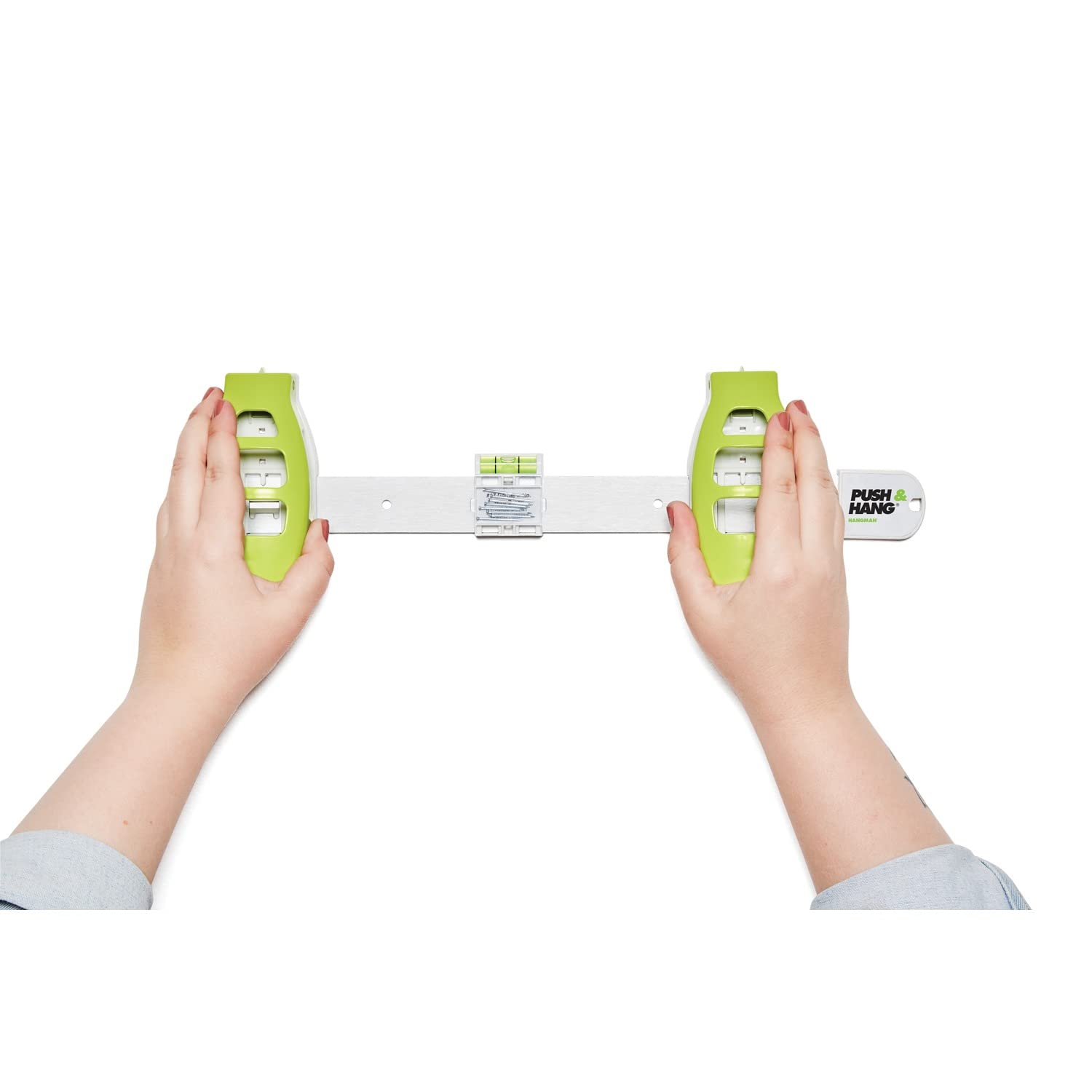 HANGMAN Push Picture Hanging Tool - No Nails, No Damage Wall Hooks for Frames, Paintings & Photos (Green) - Perfect for Home, Office & Gallery Decor