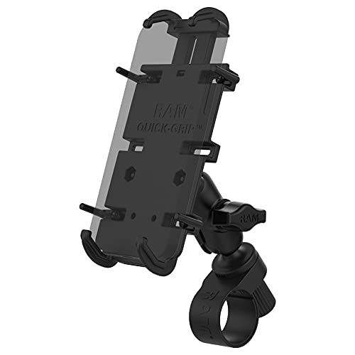 RAM MOUNTS Quick-Grip Phone Mount with RAM Tough-Strap Handlebar Base for Bikes and Motorcycle Handlebars - Essential for Safe and Hands-Free Navigation