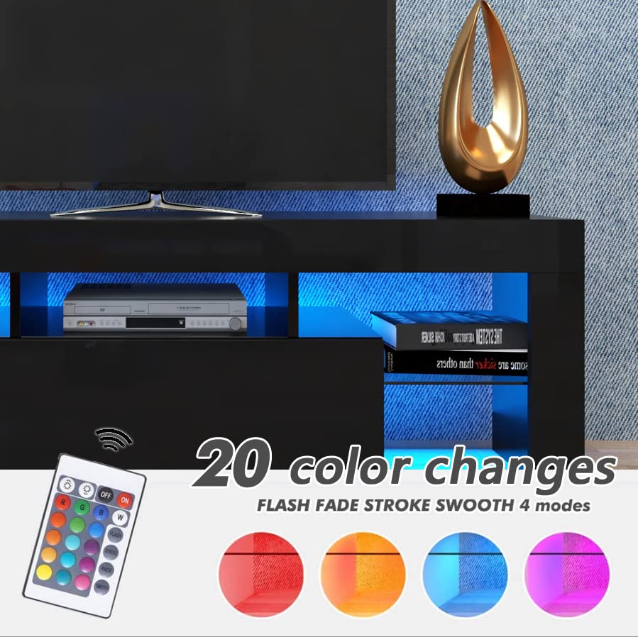 Modern Black TV Stand with LED Lights & Storage for 40-55 Inch TVs - Gaming Entertainment Center & Media Console for Living Room, Bedroom & Home Theater