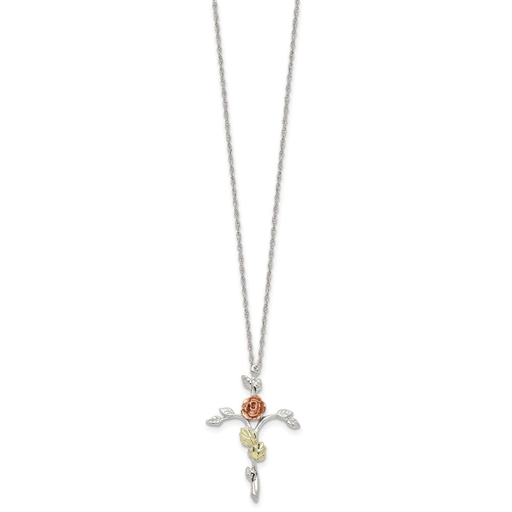 12K Rose Gold & Sterling Silver Cross Necklace for Women - Elegant Religious Jewelry Gift for Christmas, Baptism, Confirmation & Everyday Wear