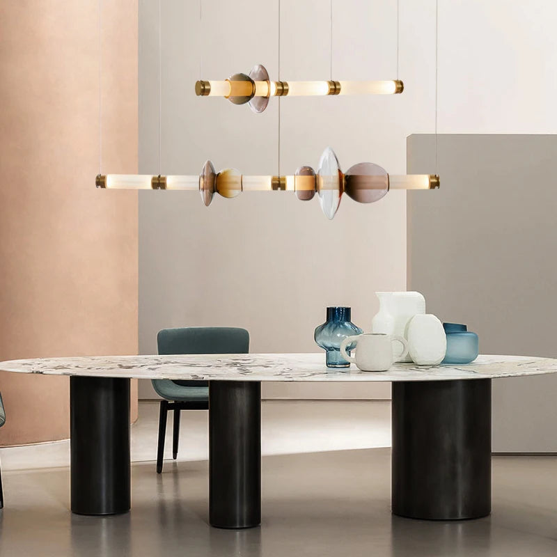 Stellar Orbit Linear LED Minimalist Pendant Light - Modern Dimmable Hanging Fixture for Kitchen Island, Dining Room & Bedroom Lighting