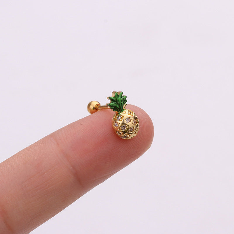 20G Cartilage Tiny Stud Earrings - Pineapple Stud Earrings for Women, Cute Gold Plated Piercing Jewelry | Perfect for Daily Wear, Gifts, and Summer Outfits