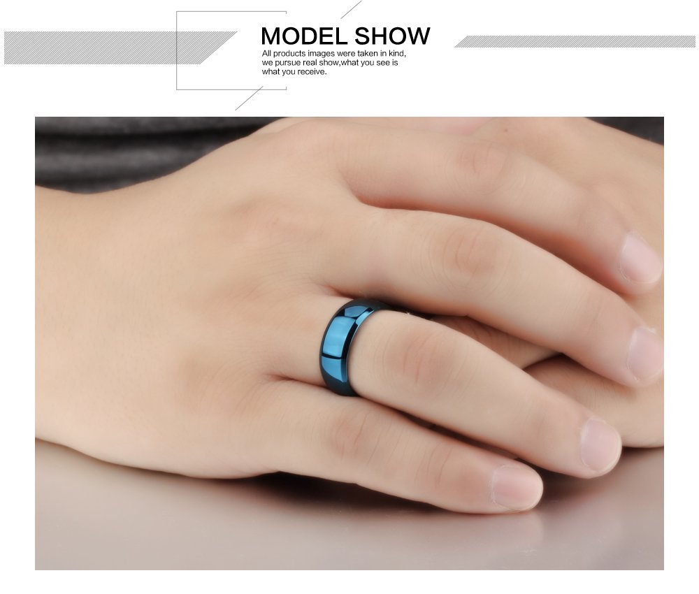 His & Hers Matching Stainless Steel Wedding Rings - Black & Blue Couple Bands for Anniversary Gifts