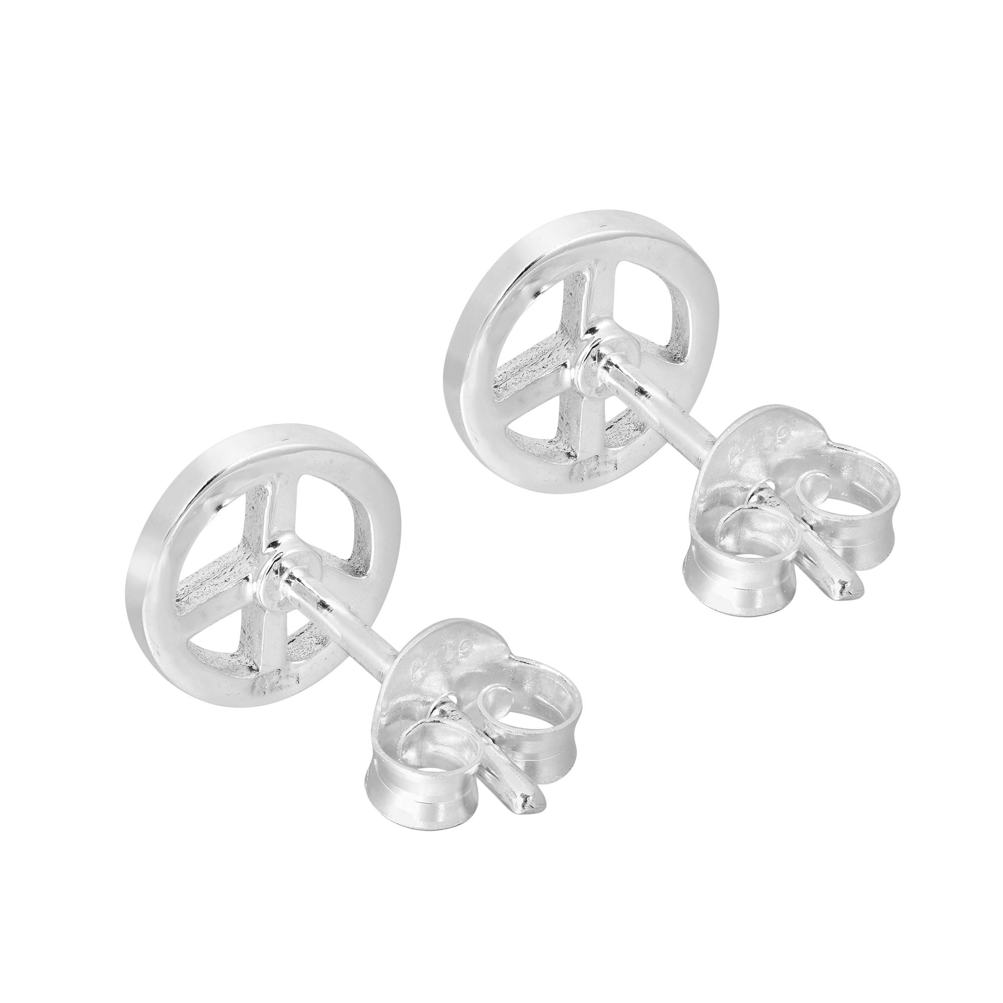 AeraVida 8mm Round .925 Sterling Silver Peace Sign Stud Earrings for Women | Punk Style Simple Stud Earrings | Perfect for Casual Wear, Parties & Gifts