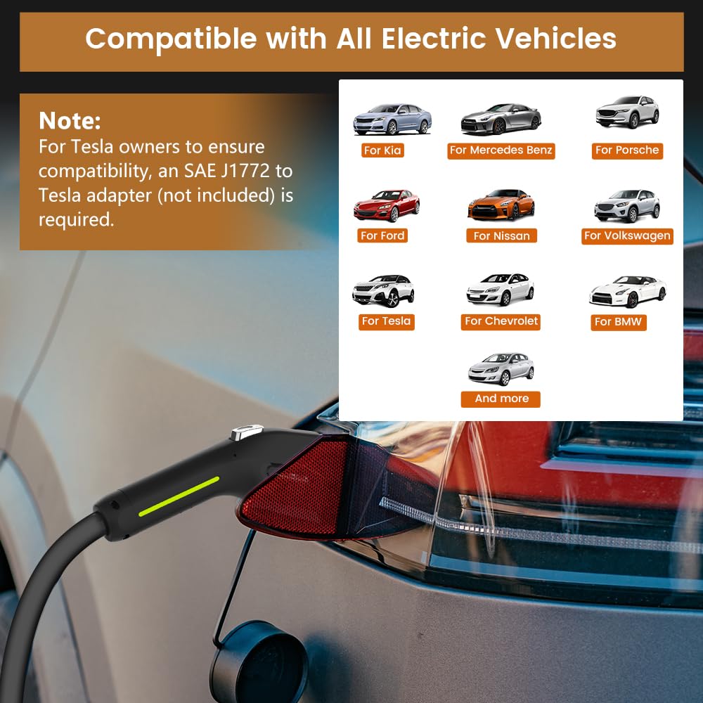 AWESAFE Level 2 EV Charger 7.6KW, 32Amp NEMA 14-50 Plug, J1772 Connector - Portable Fast Charging Station with Scheduled Charging for Home & Outdoor Electric Vehicle Charging