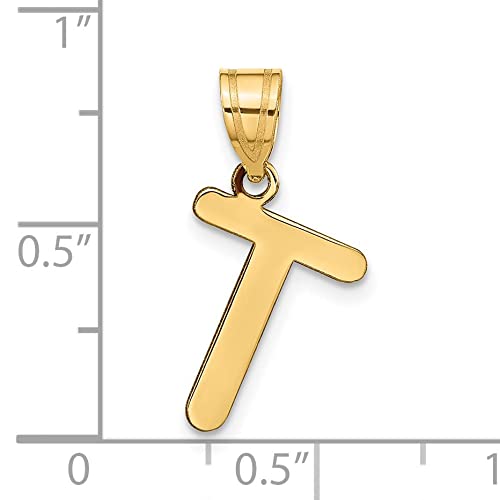 14K Yellow Gold Slanted Bubble Letter T Pendant for Women's Jewelry