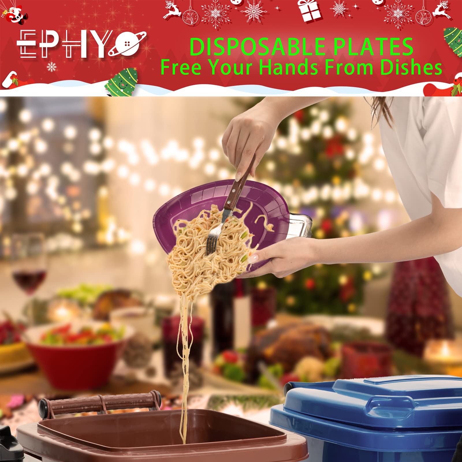 EPHYO 24-Pack Christmas Paper Plates - Colorful Disposable Oval Dinner Plates for Holiday Parties, Desserts, Salads & Appetizers | Perfect for Christmas Dinner, Cookie Exchange & Festive Gatherings