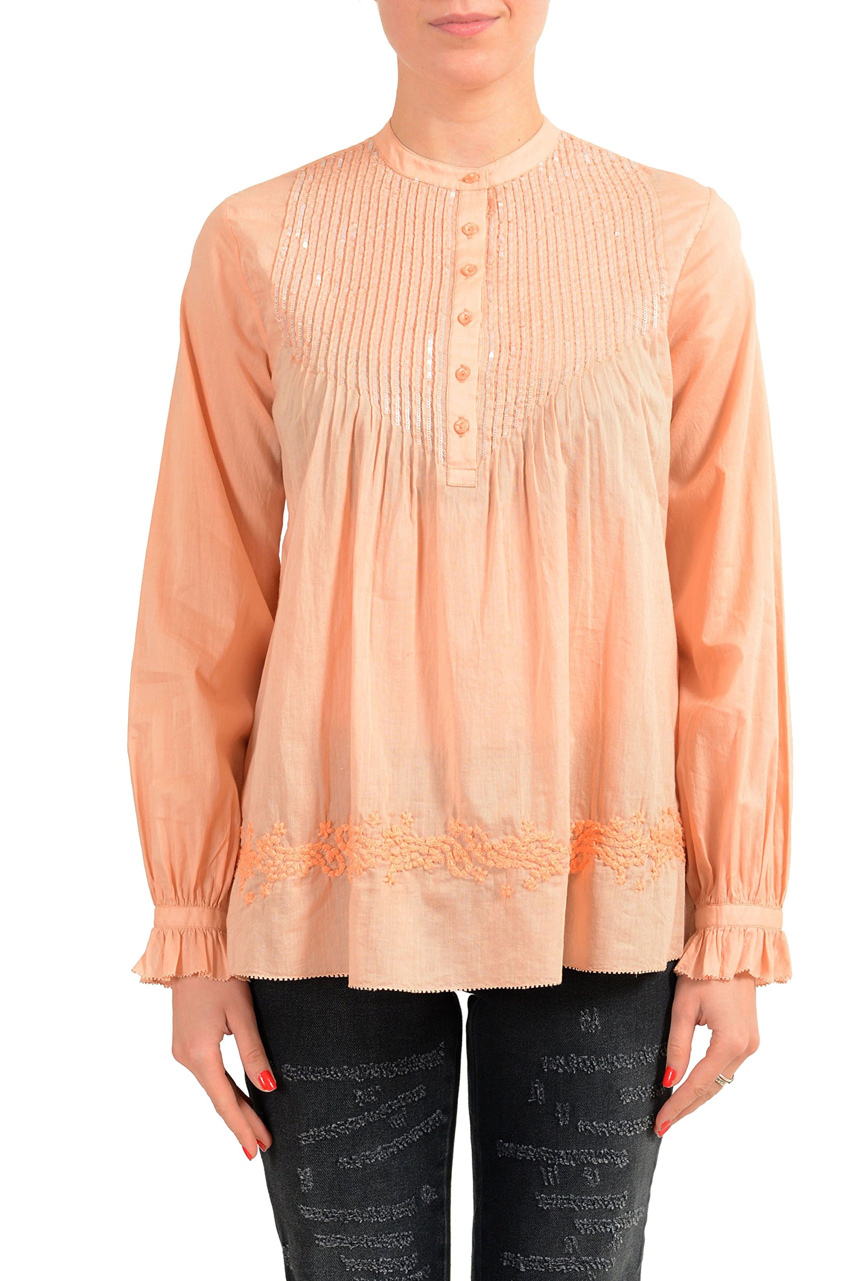 Just Cavalli Women's Peach Long Sleeve Sequin Blouse Top - Elegant Embellished Shirt for Parties & Evening Wear (US Size 6, IT 40) | Perfect for Cocktail Events, Date Nights & Special Occasions