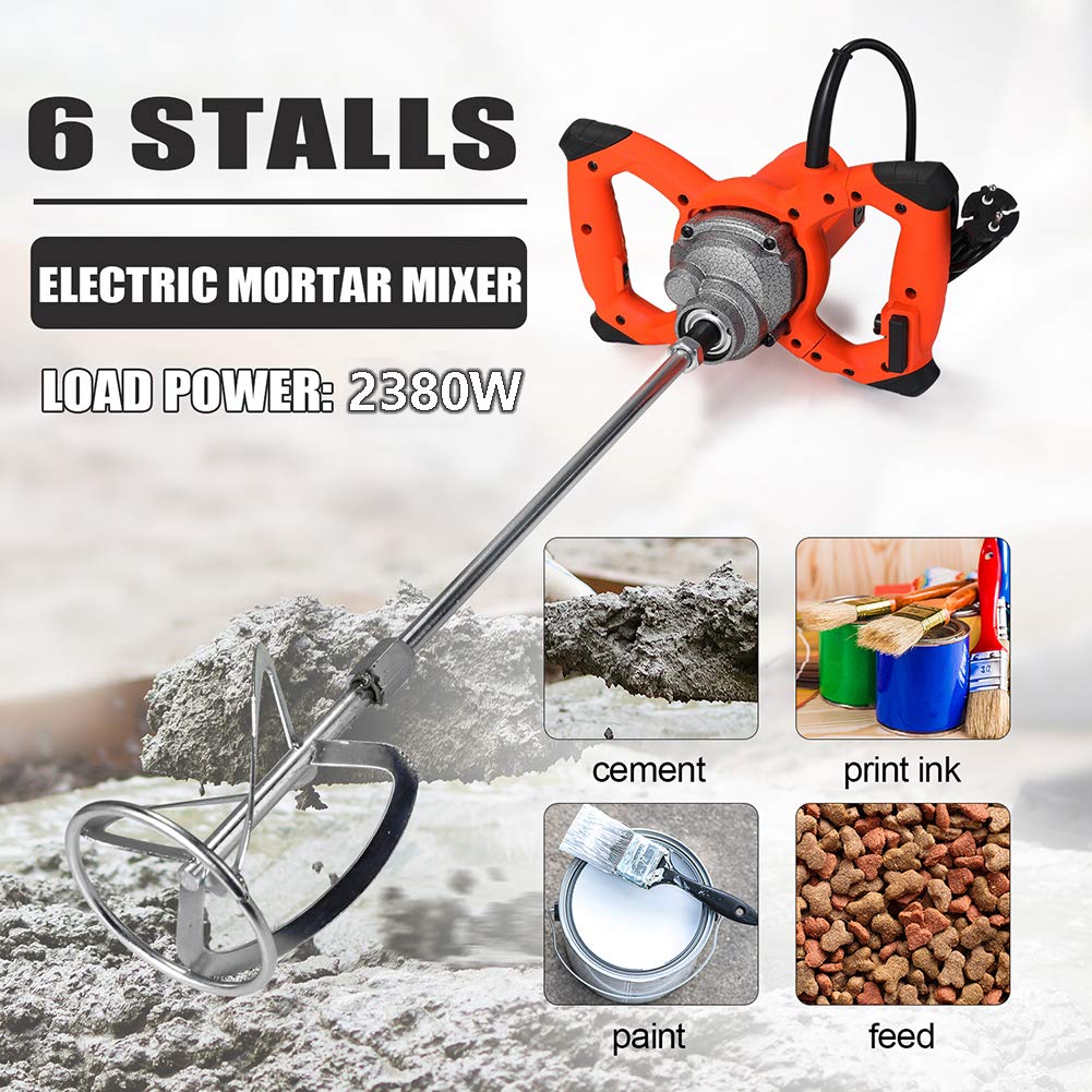 LIJCC 220V Electric Paddle Mixer - 2380W Handheld Paint, Mortar & Cement Blender with 70cm Shaft (0-1100 RPM) - Portable Stirring Tool for Construction, DIY Projects & Home Renovation