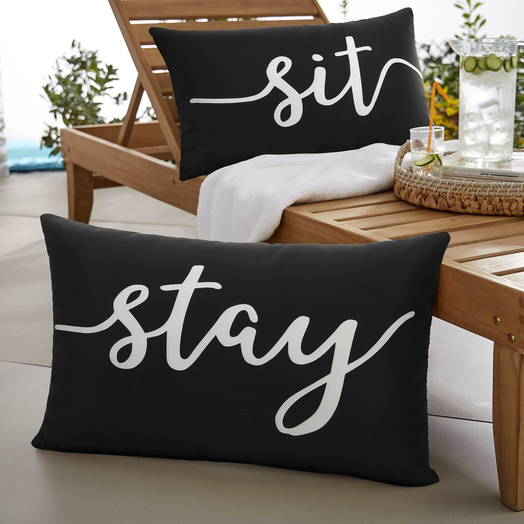 Pyonic Set of 2 Waterproof Outdoor Throw Pillow Covers - 12x20 Inch Square Decorative Cushion Covers for Patio, Garden, Living Room & Couch (Black) - Perfect for Outdoor Furniture, Porch Decor & Home Styling