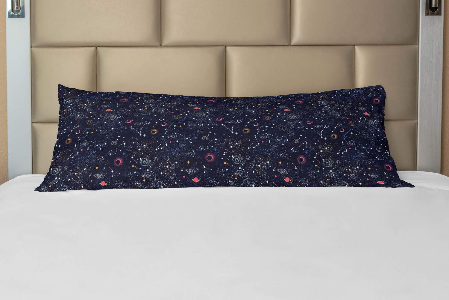 Lunarable Constellation Body Pillow Cover with Zipper - Star Clusters, Galaxies & Planets Astrology Themed Abstract Design - Decorative Long Pillowcase 21x54 Inches - Space Blue - Perfect for Astronomy Lovers, Home Decor & Cozy Bedroom Styling