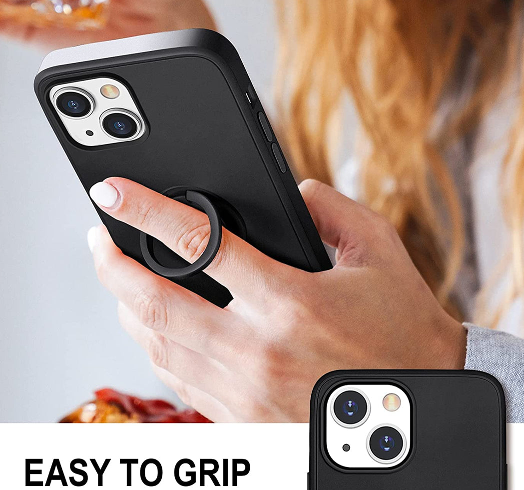 iPhone 13 Pro Silicone Finger Grip Ring Holder Case - Black | Anti-Slip Phone Grip for Secure One-Handed Use | Perfect for Commuting, Gym Workouts & Outdoor Activities