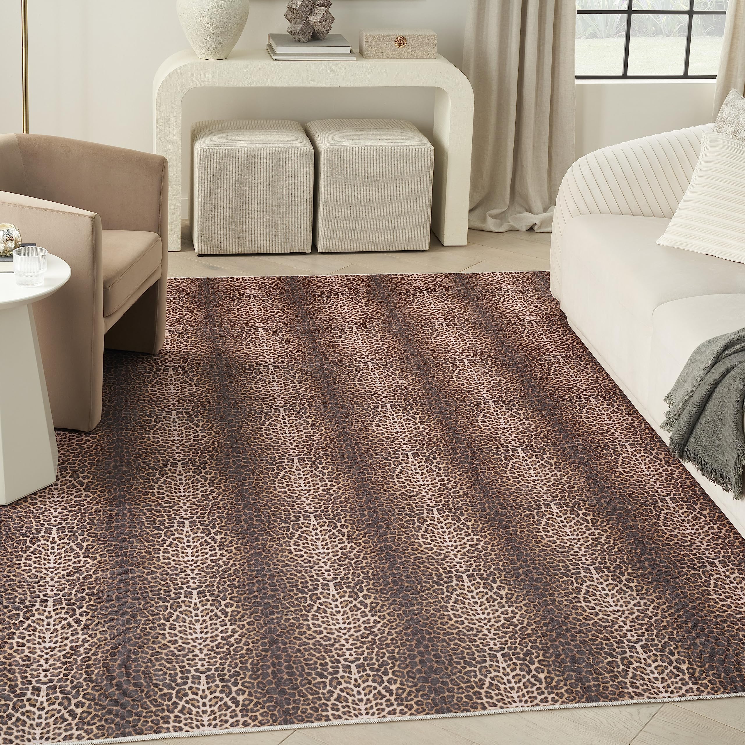 Nourison Washable Leopard Print 6' x 9' Area Rug - Easy Clean, Non-Shedding, Stain Resistant | Perfect for Bedroom, Living Room, Dining Room & Kitchen Decor (6x9)