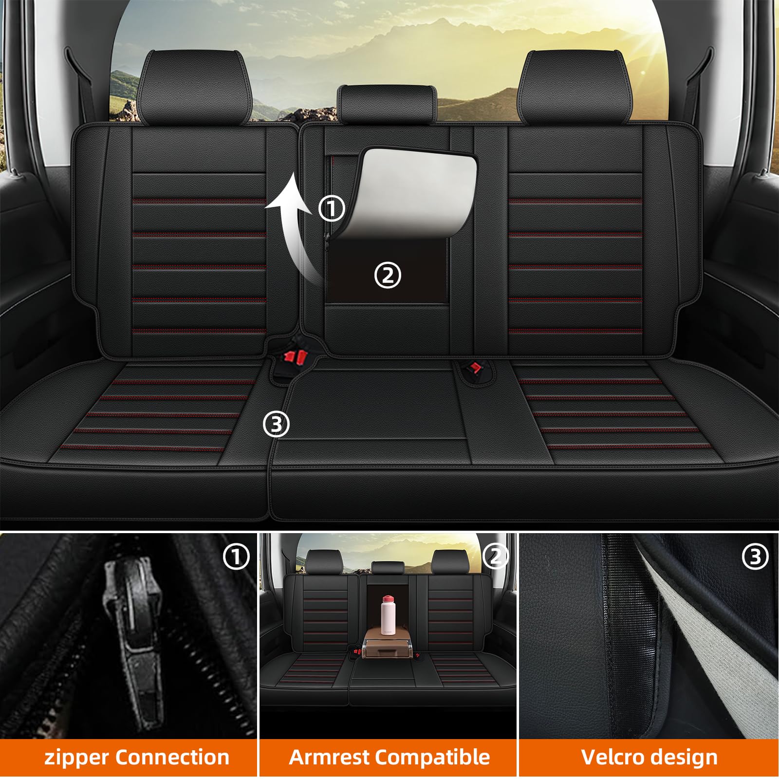 Custom Fit Leather Seat Covers for 2019-2025 Chevy Silverado & GMC Sierra 1500/2500HD/3500HD - Trail Boss Z71 Crew/Extended Cab - Premium Redline Full Set - Perfect for Off-Roading, Daily Commuting & Truck Protection