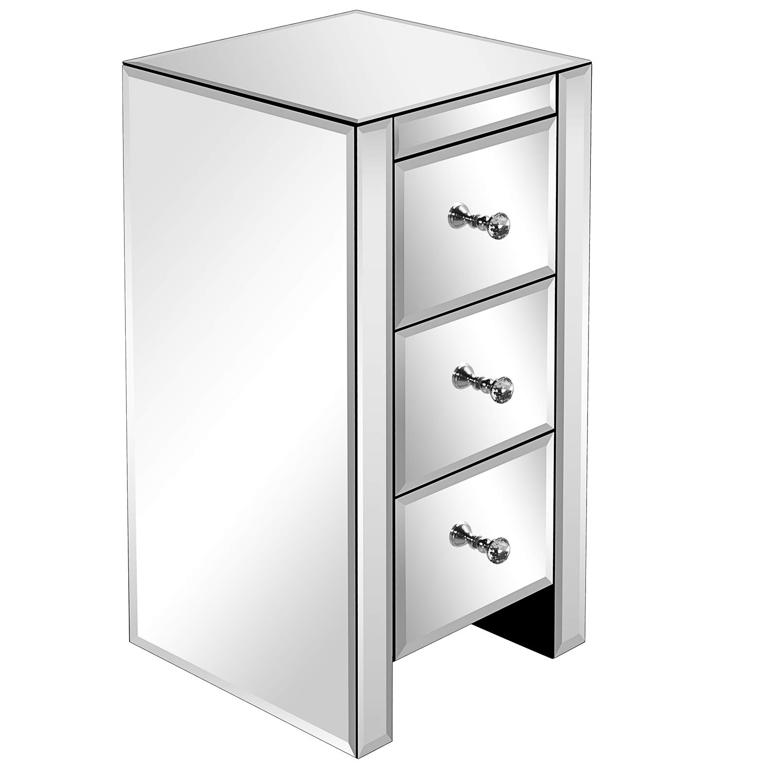 GUOXY Silver Mirrored Glass Nightstand with 3 Drawers & Crystal Knobs - Modern Bedside Table for Bedroom, Living Room, Dorm - Stylish Storage & Decor for Small Spaces