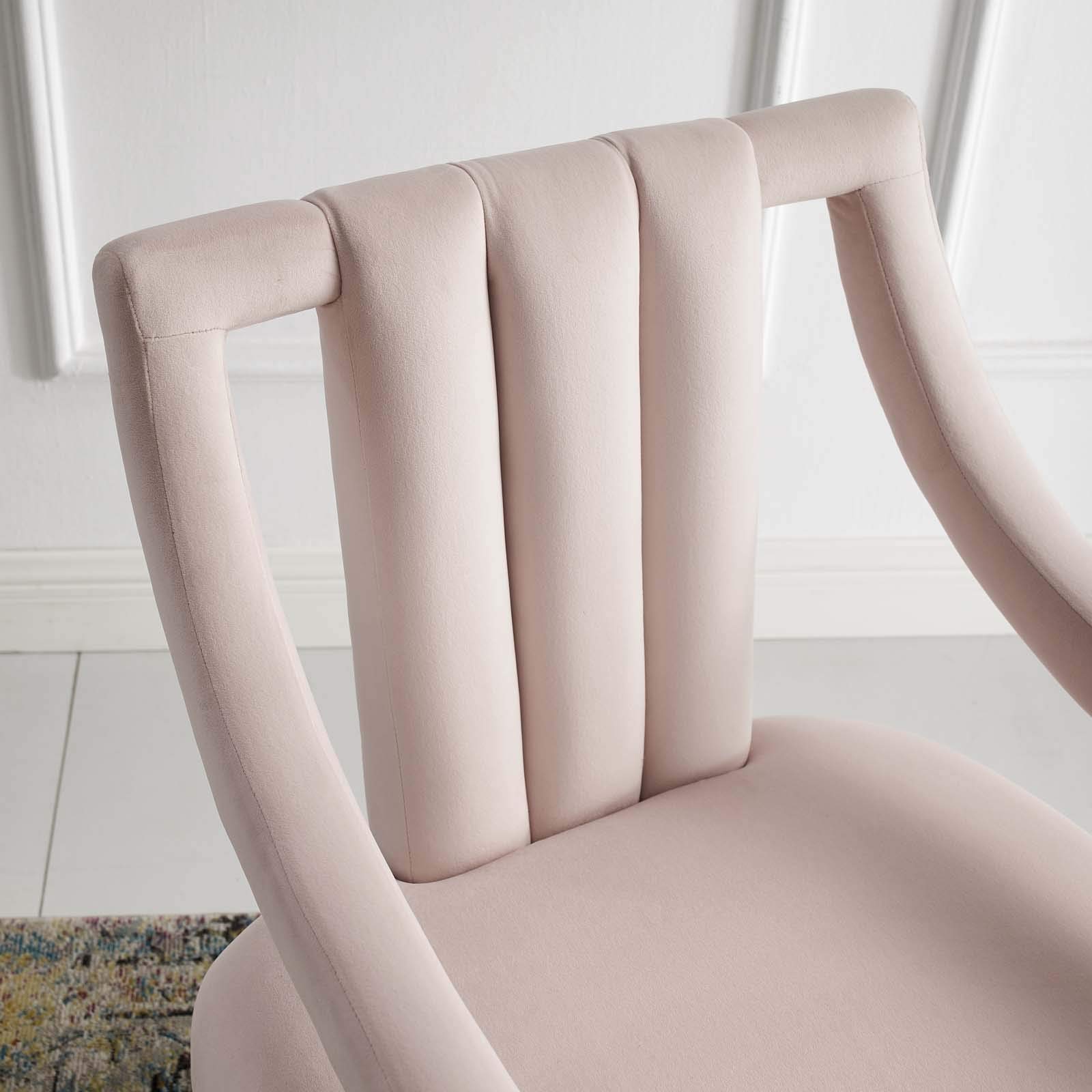 Modway Harken Channel Tufted Performance Velvet Accent Chair - Pink Velvet Upholstered Living Room Armchair with Button Tufting for Bedroom, Lounge & Home Decor