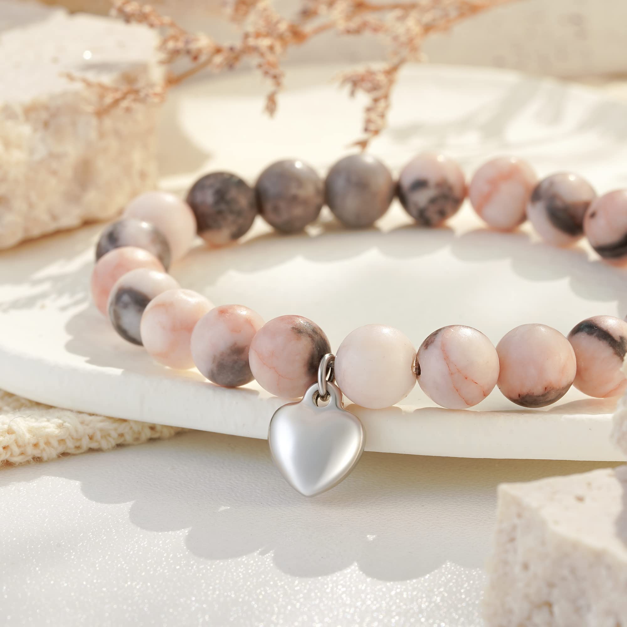POWWA Natural Stone Heart Bracelet - Elegant Jewelry Gift for Women, Girls, Aunt, Niece - Perfect for Christmas, Birthday, Anniversary & Special Occasions - Ideal for Everyday Wear, Parties & Gifting
