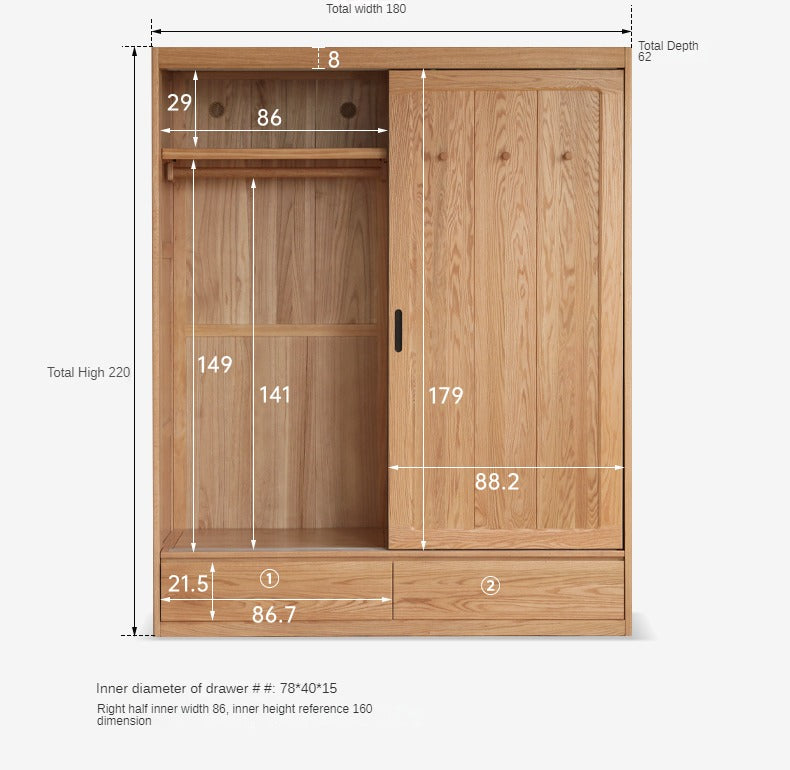 Modern Solid Oak Wood Sliding Door Wardrobe - Durable & Stylish Closet Organizer for Bedroom, Living Room, and Office Storage