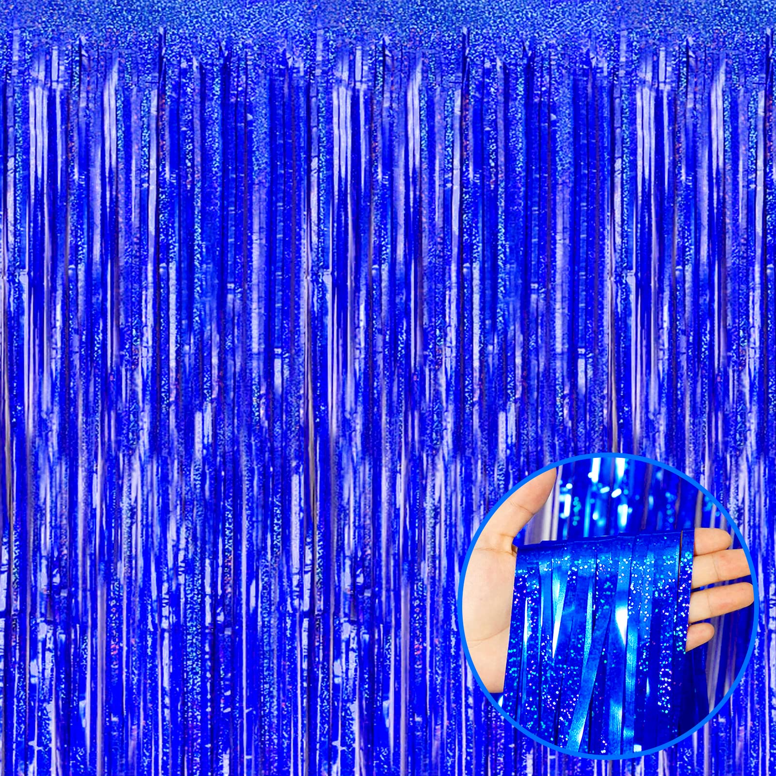 4 Pack Blue Tinsel Foil Fringe Curtain Backdrop - 3.28Ft x 8.2Ft Metallic Streamers for Photo Booth, Wedding, Bridal Shower, Birthday & Holiday Party Decorations - Perfect for Christmas, Halloween, Bachelorette & Special Events