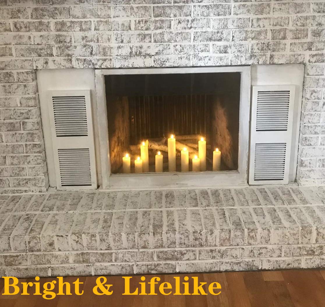 Eywamage Realistic Ivory Slim Flameless Pillar Candles with Remote - Set of 9 LED Battery Operated Fireplace Candles with Real Wax Flickering Effect for Home Decor, Wedding, Dining Table & Romantic Ambiance