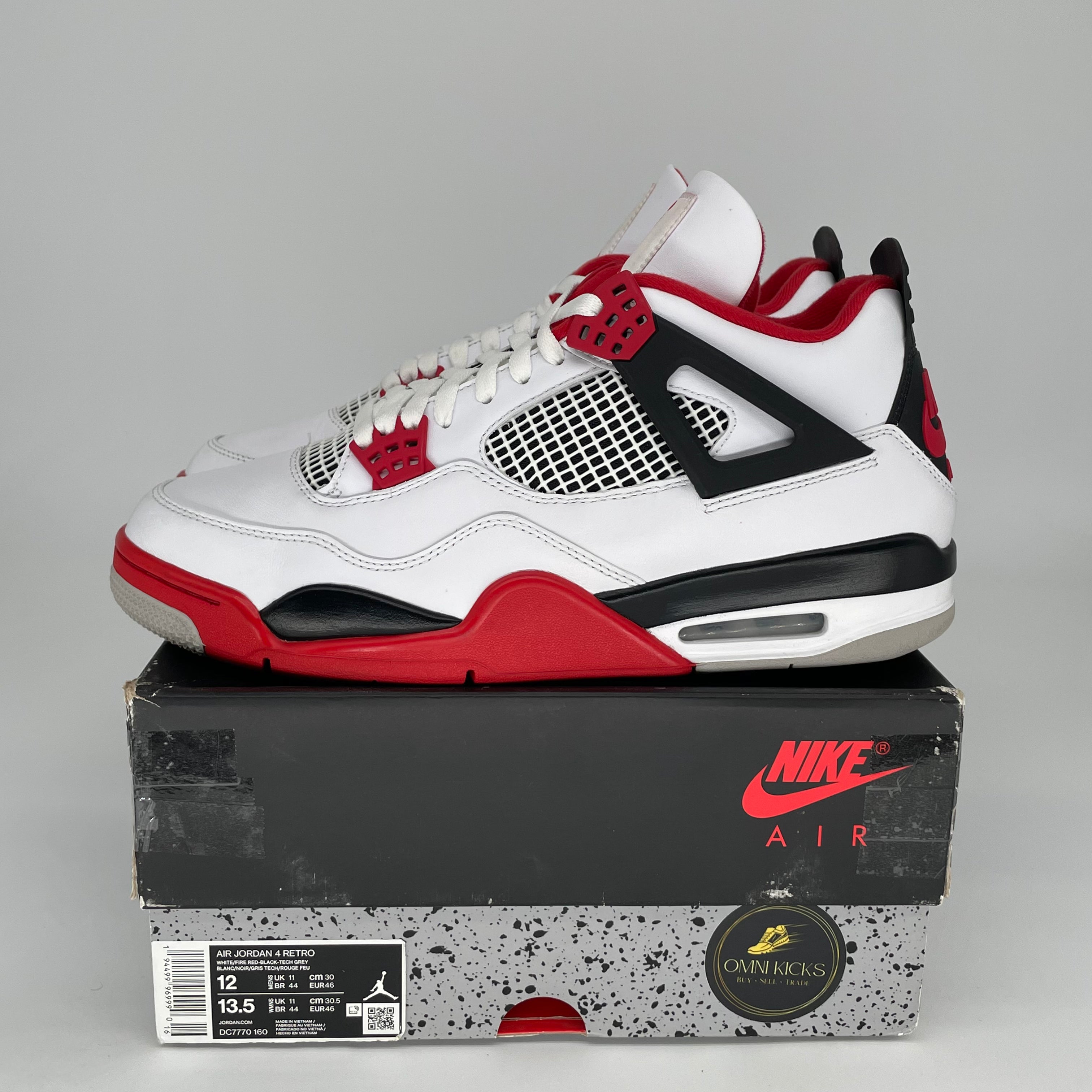 AIR JORDAN 4 Retro Fire Red Men's Basketball Shoes Size 12 - DC7770-160 | Authentic Sneakers for Streetwear & Basketball Games